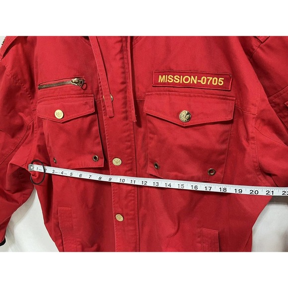 Basic Code Mens Jacket Red Size 2XL Full Zip Patches Hoodie 100% Cotton - Picture 8 of 14